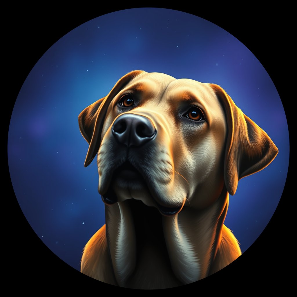 Cosmic medallion portrait of 447_G0380_0901, a Labrador Retriever