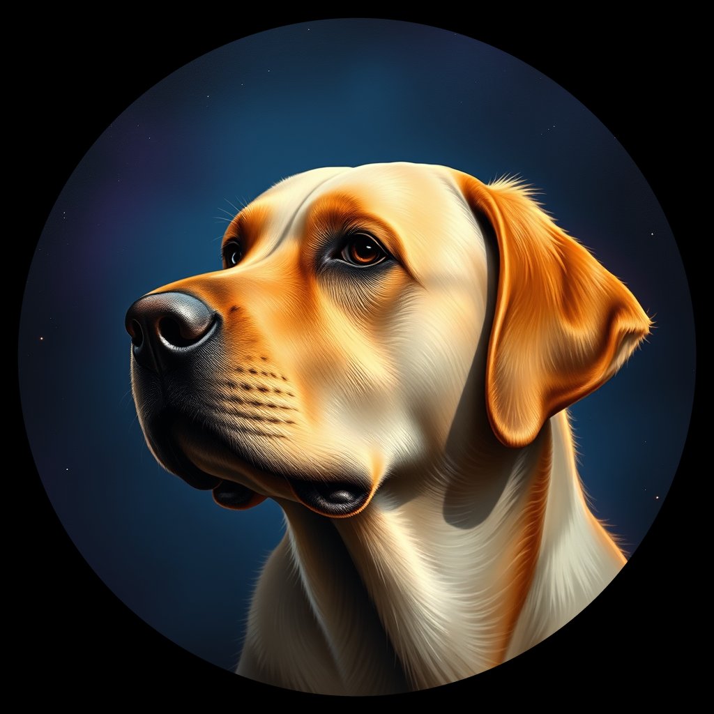 Cosmic medallion portrait of 448_G0380_0902, a Labrador Retriever
