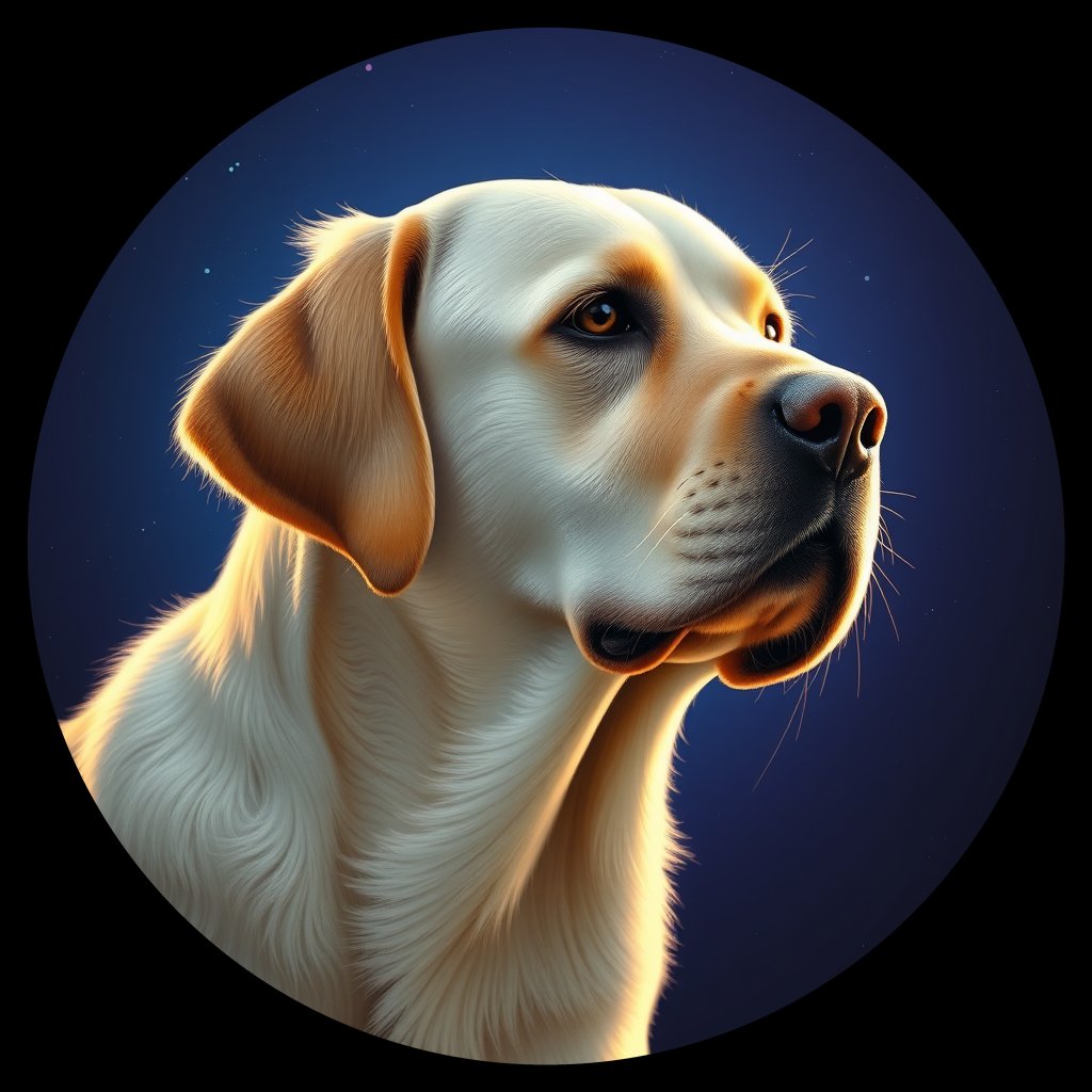 Cosmic medallion portrait of 4491_4491, a Labrador Retriever