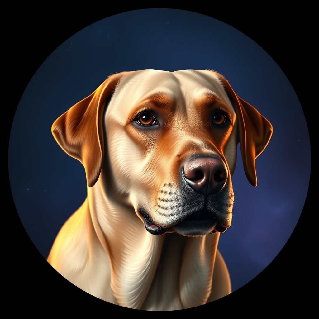 Cosmic medallion portrait of 449_G0380_0905, a Labrador Retriever