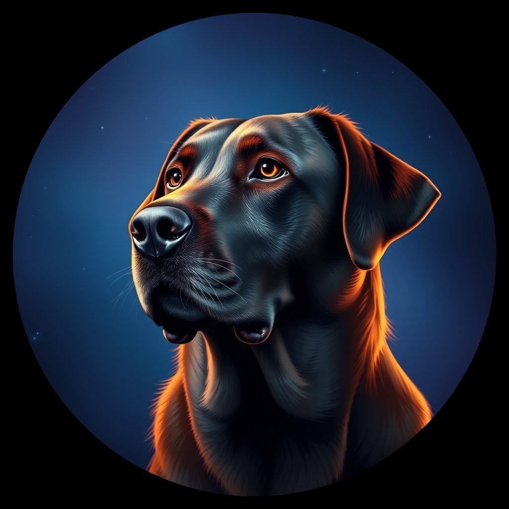 Cosmic medallion portrait of 44_G0380_0115, a Labrador Retriever