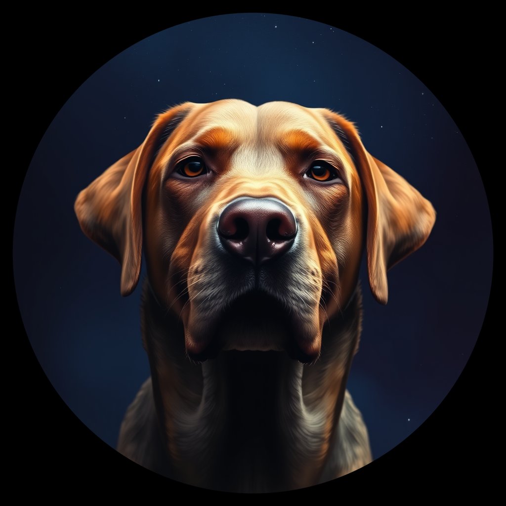 Cosmic medallion portrait of 452_G0380_0910, a Labrador Retriever
