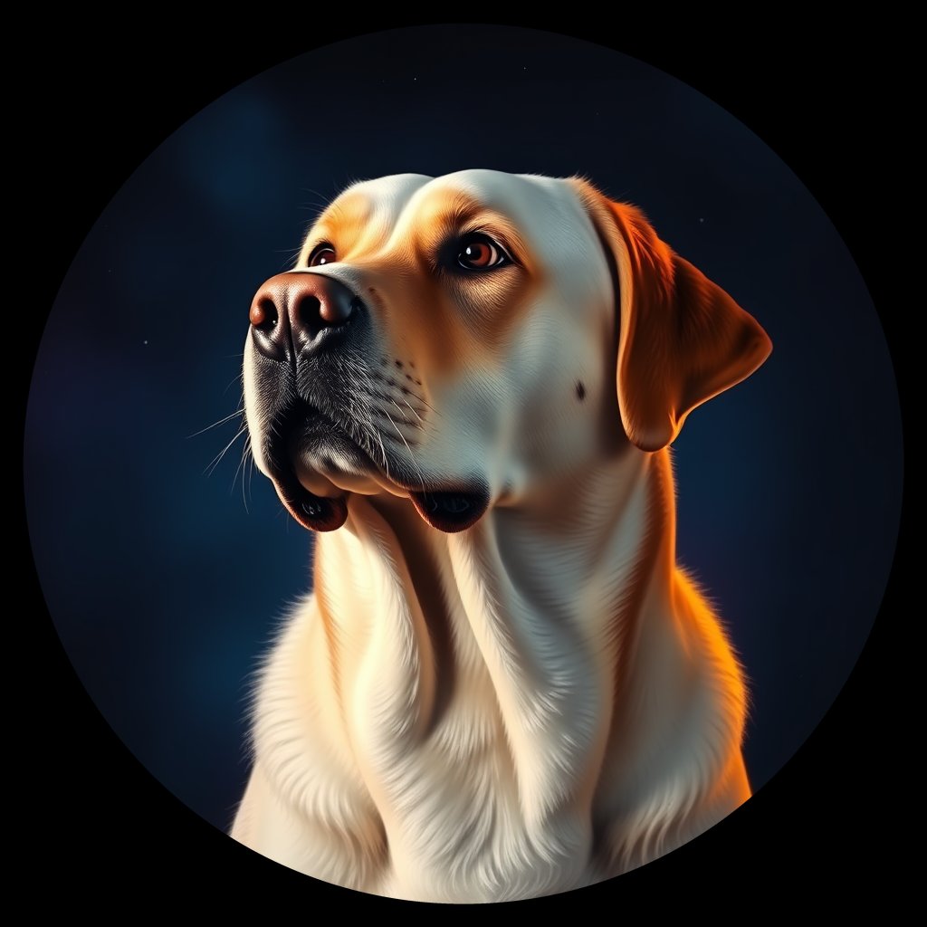 Cosmic medallion portrait of 453_G0380_0911, a Labrador Retriever