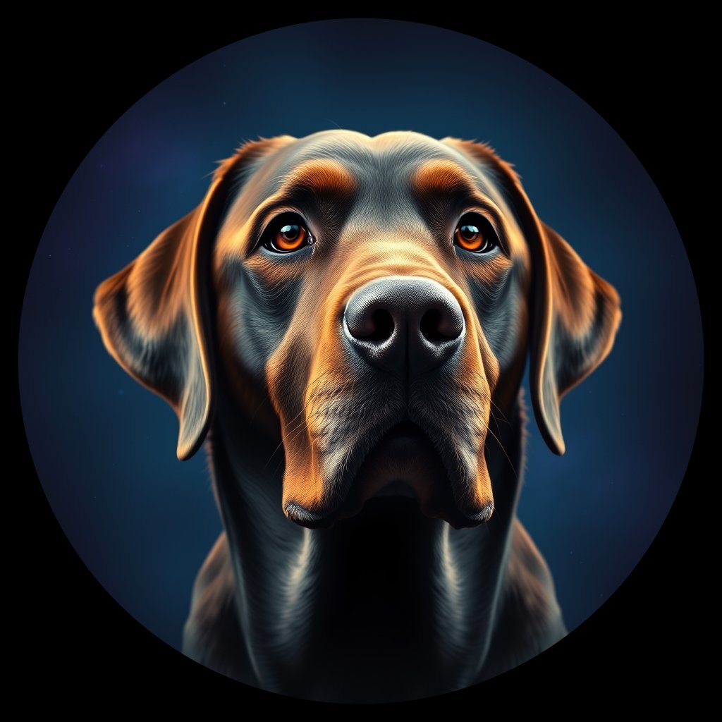 Cosmic medallion portrait of 455_G0380_0931, a Labrador Retriever