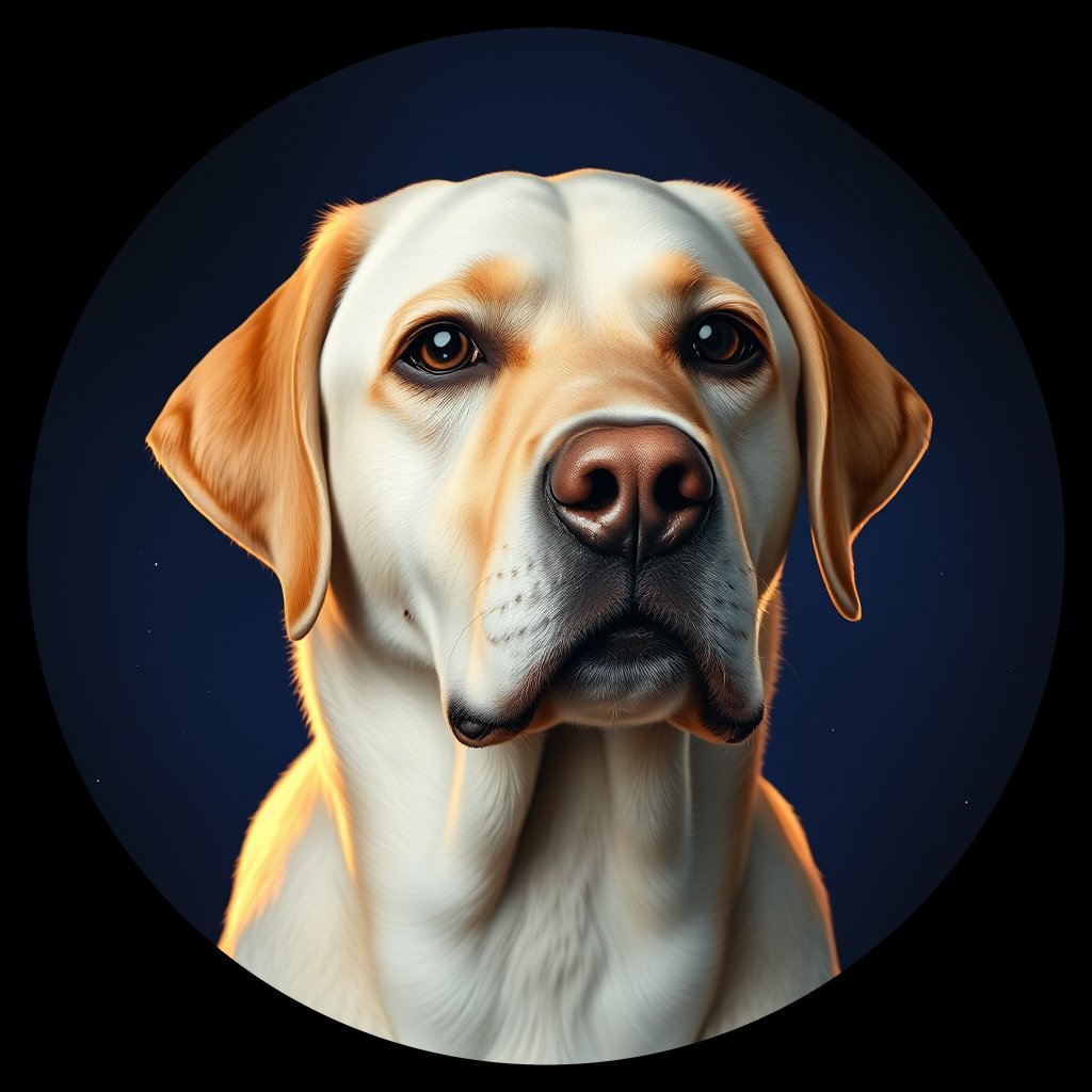 Cosmic medallion portrait of 457_G0380_0961, a Labrador Retriever