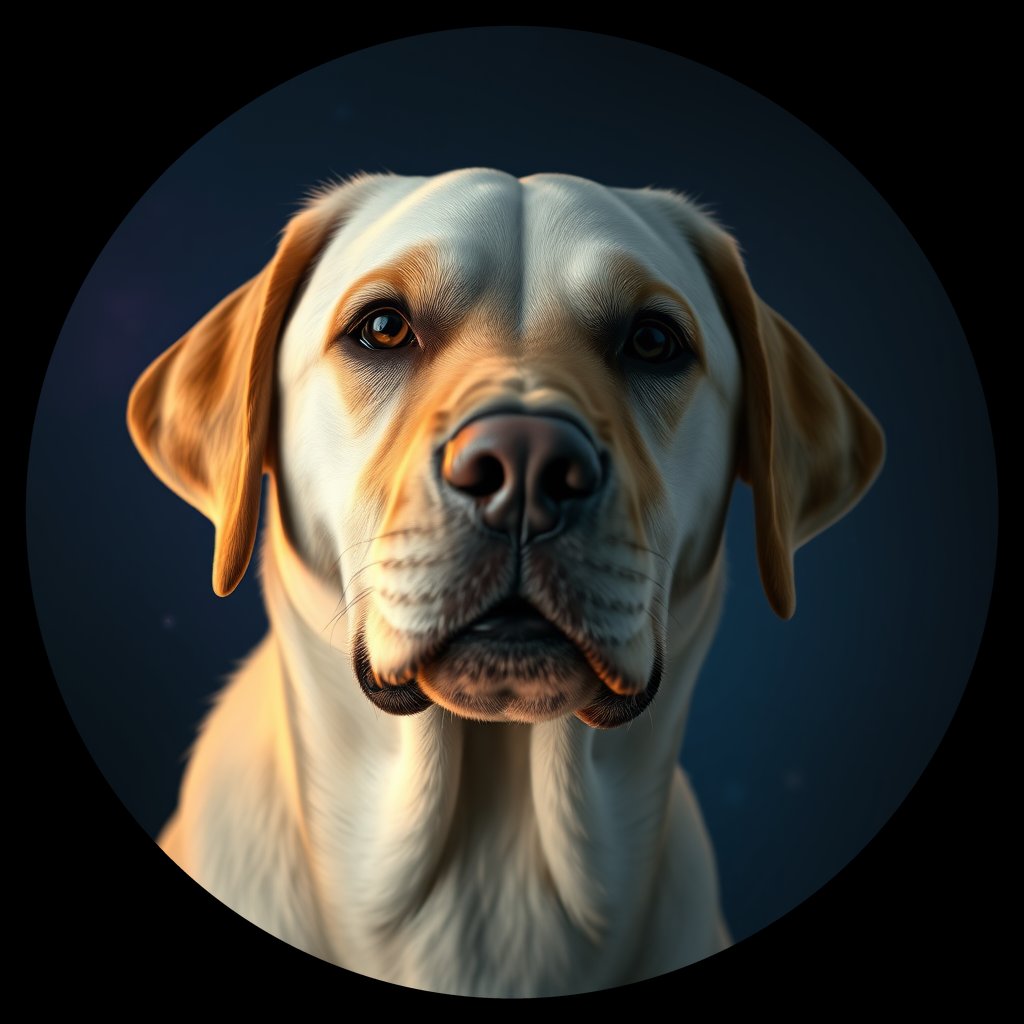 Cosmic medallion portrait of 460_G0380_0968, a Labrador Retriever