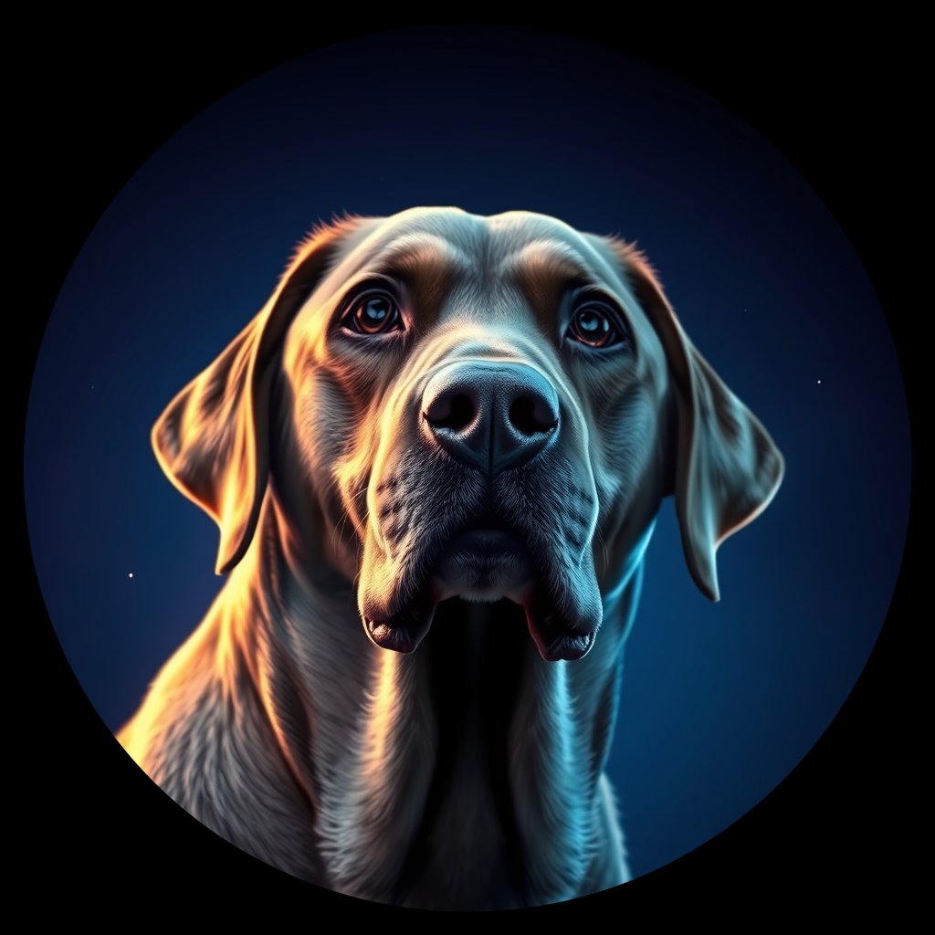 Cosmic medallion portrait of 462_G0380_0971, a Labrador Retriever