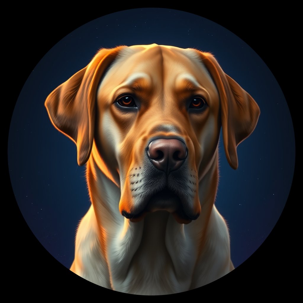 Cosmic medallion portrait of 464_G0380_0980, a Labrador Retriever