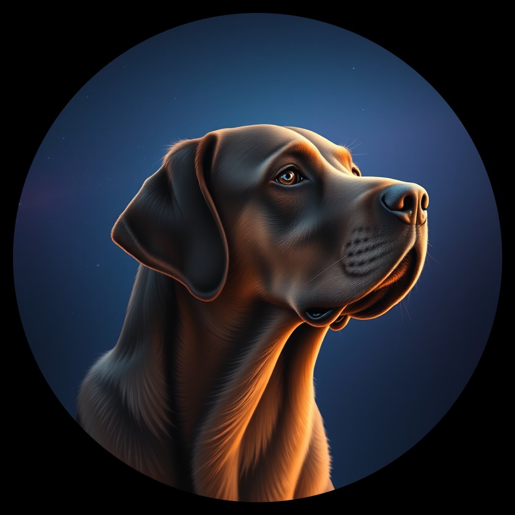 Cosmic medallion portrait of 466_G0380_0986, a Labrador Retriever