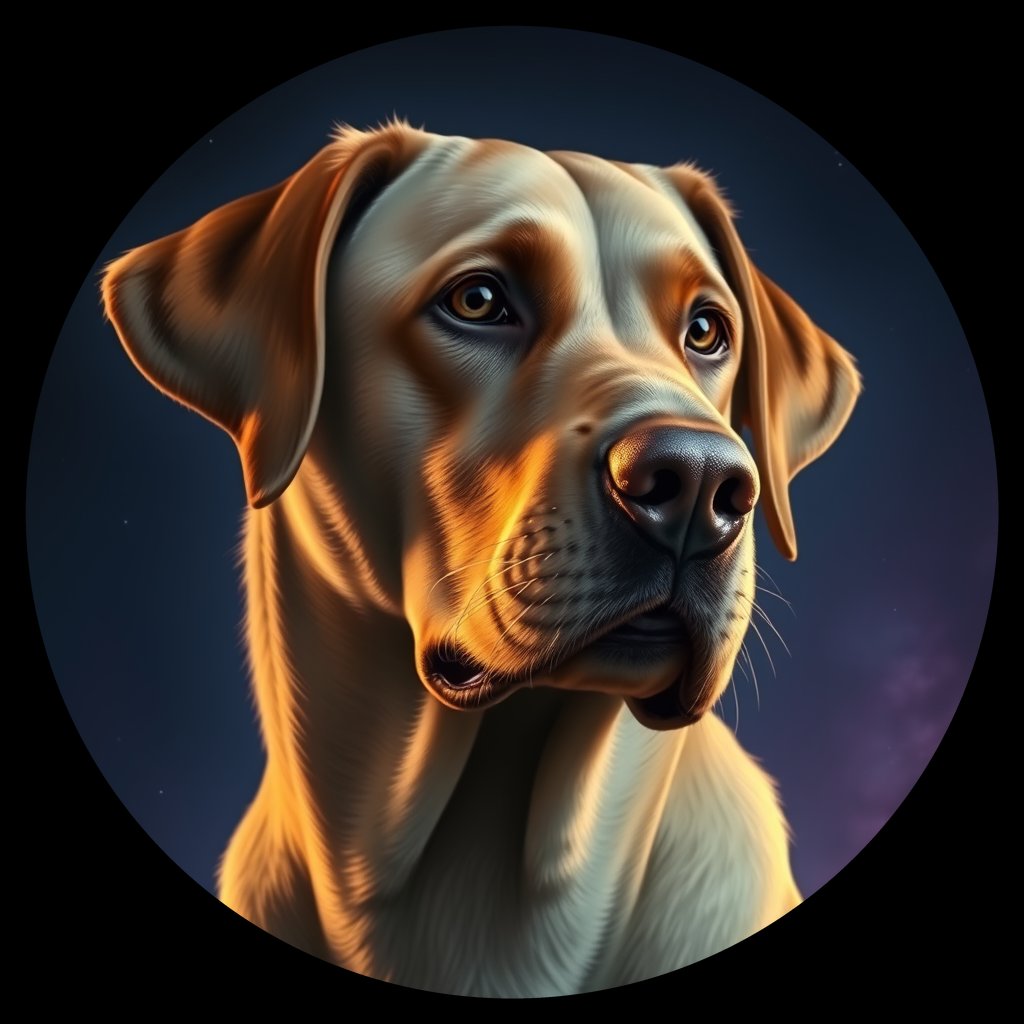 Cosmic medallion portrait of 468_G0380_0991, a Labrador Retriever