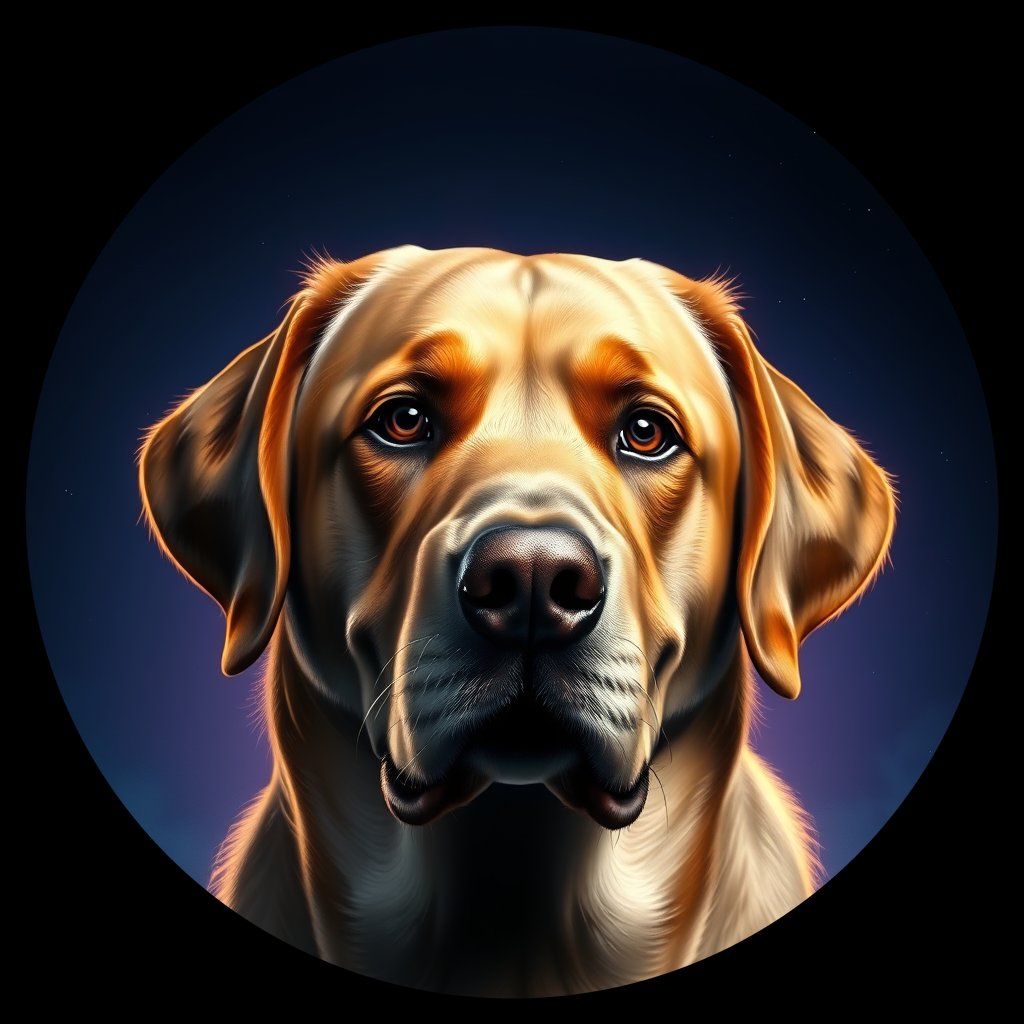 Cosmic medallion portrait of 472_G0380_0995, a Labrador Retriever