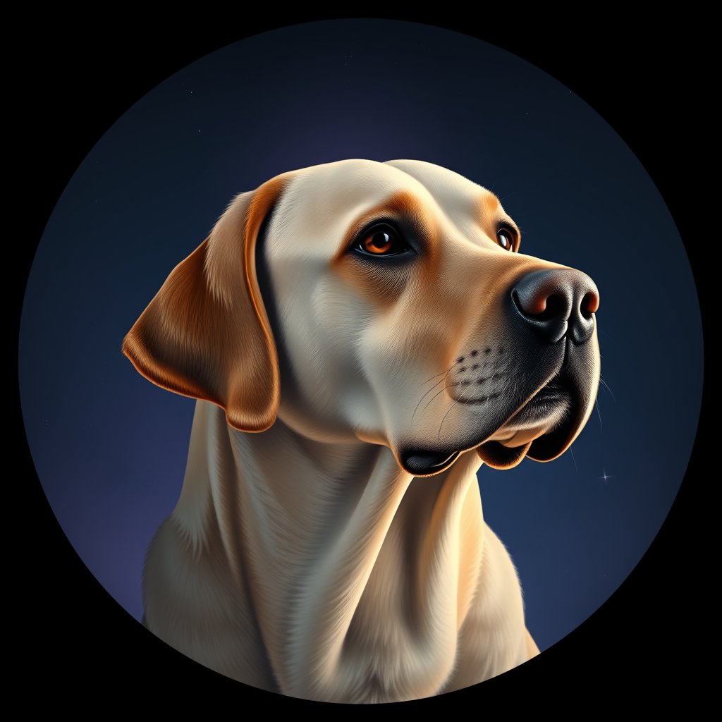 Cosmic medallion portrait of 475_G0380_1005, a Labrador Retriever