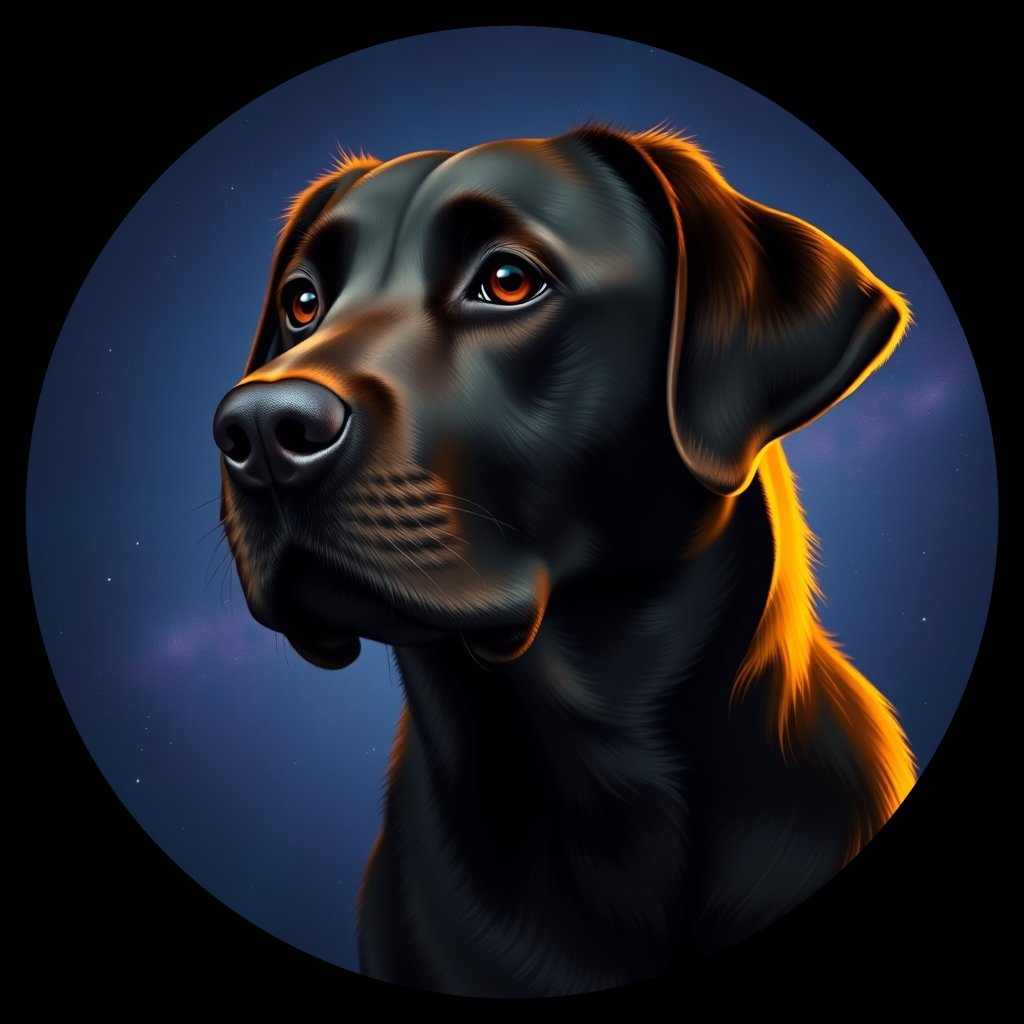 Cosmic medallion portrait of 477_G0380_1010, a Labrador Retriever