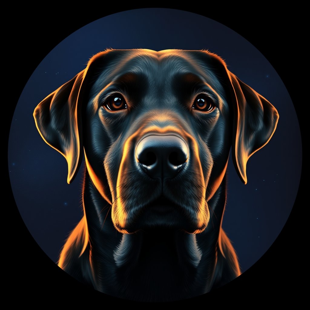 Cosmic medallion portrait of 480_G0380_1024, a Labrador Retriever