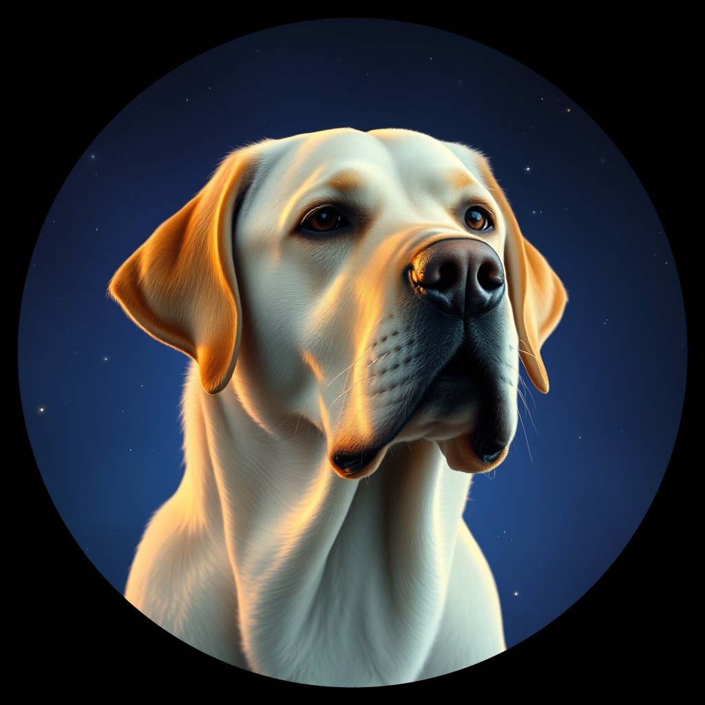 Cosmic medallion portrait of 482_G0380_1028, a Labrador Retriever
