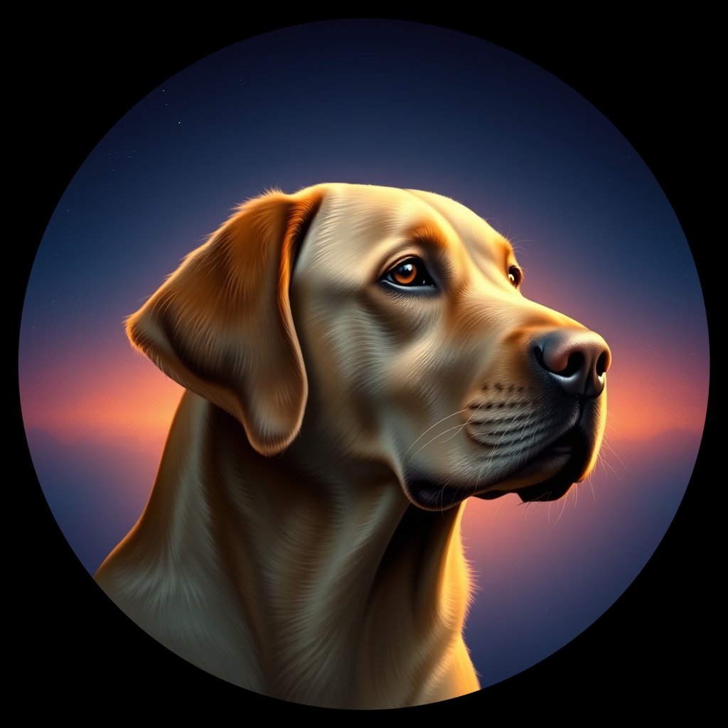 Cosmic medallion portrait of 484_G0380_1034, a Labrador Retriever