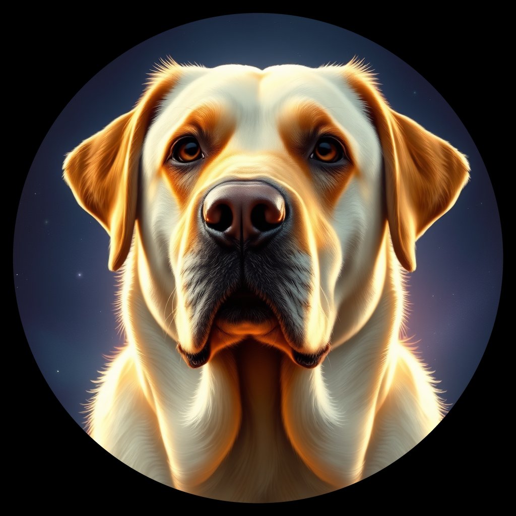Cosmic medallion portrait of 488_G0380_1065, a Labrador Retriever