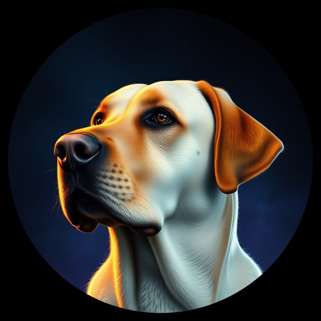 Cosmic medallion portrait of 489_G0380_1067, a Labrador Retriever