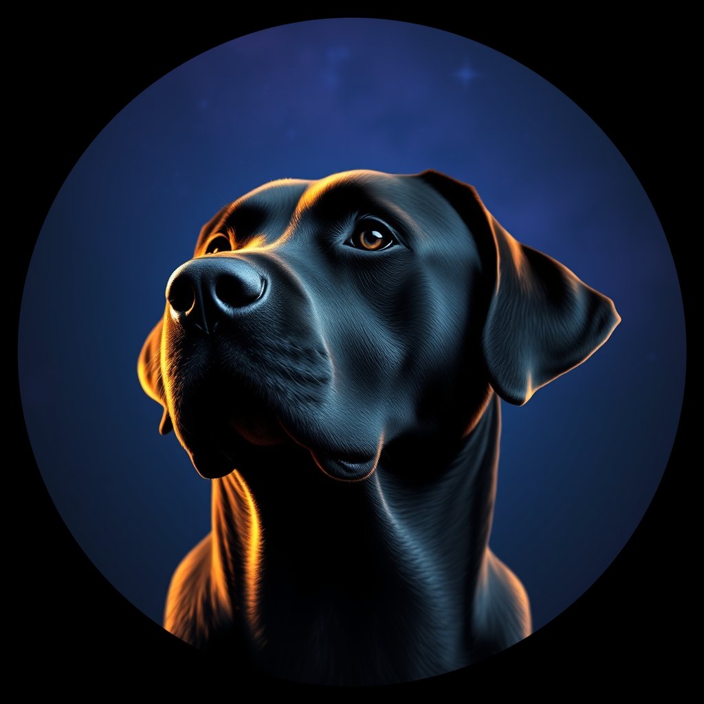 Cosmic medallion portrait of 490_G0380_1068, a Labrador Retriever