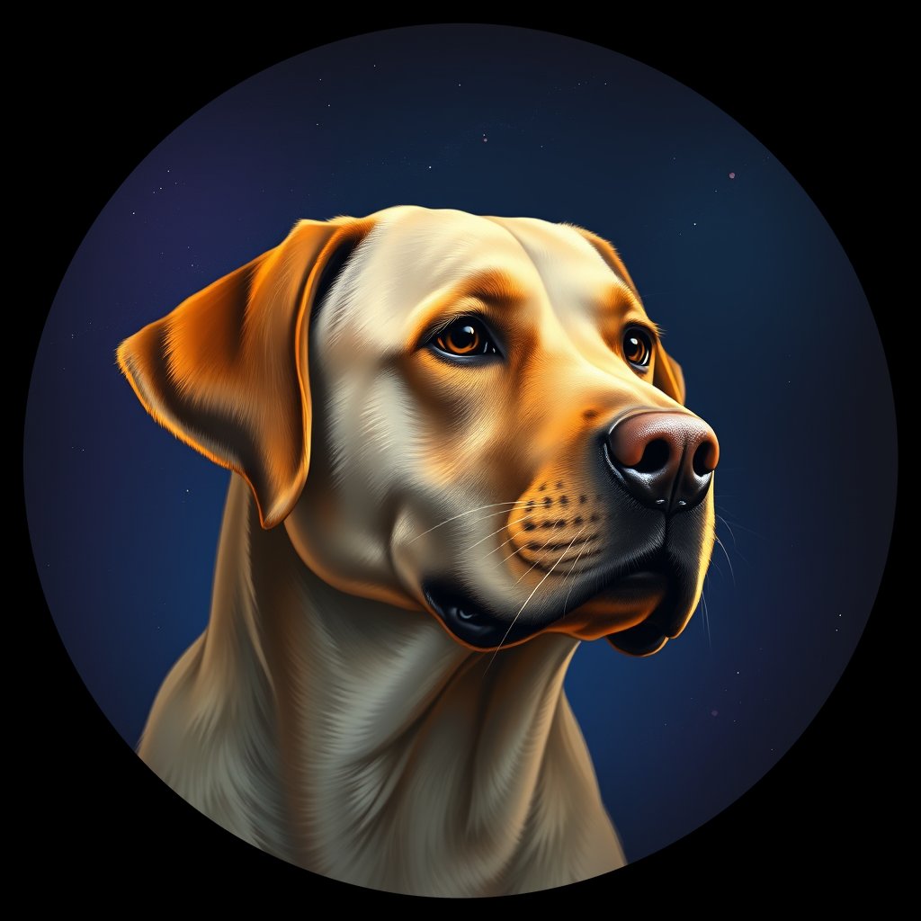 Cosmic medallion portrait of 493_G0380_1072, a Labrador Retriever