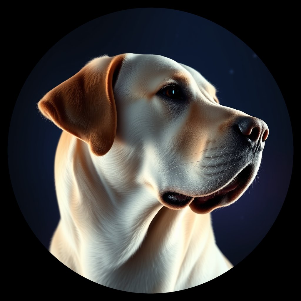 Cosmic medallion portrait of 494_G0380_1075, a Labrador Retriever