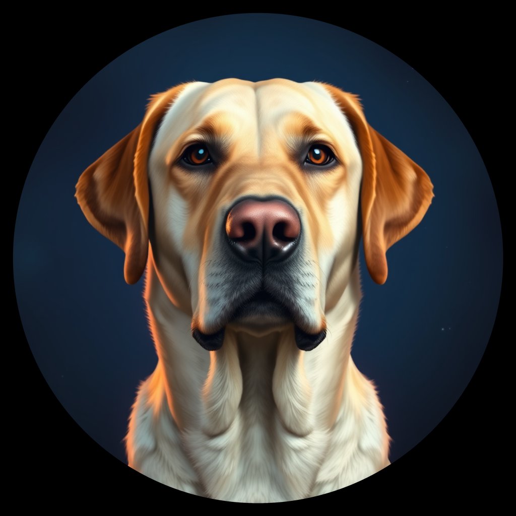 Cosmic medallion portrait of 495_G0380_1080, a Labrador Retriever