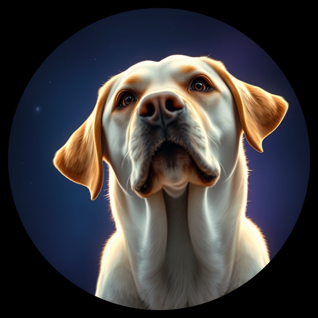 Cosmic medallion portrait of 498_G0380_1085, a Labrador Retriever
