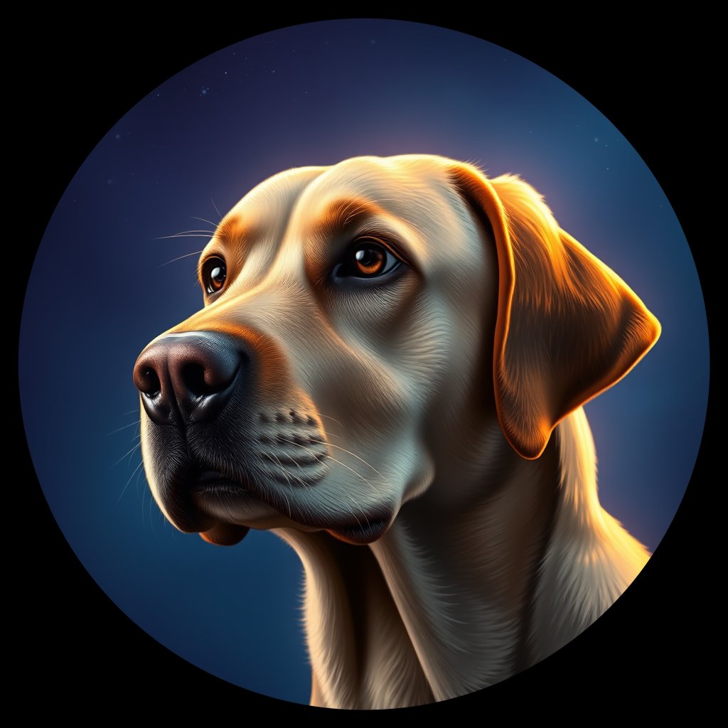 Cosmic medallion portrait of 499_G0380_1086, a Labrador Retriever