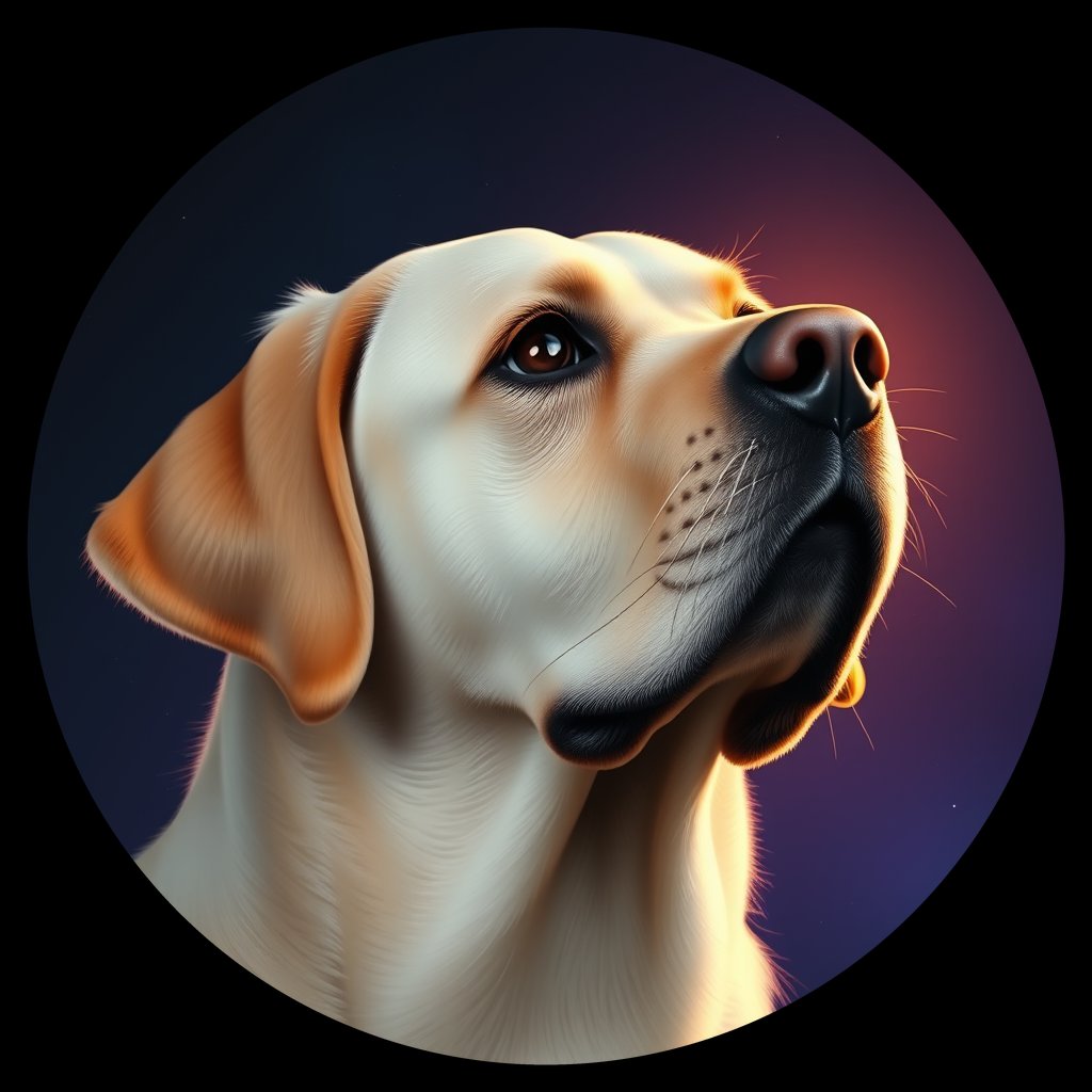 Cosmic medallion portrait of 49_G0380_0138, a Labrador Retriever