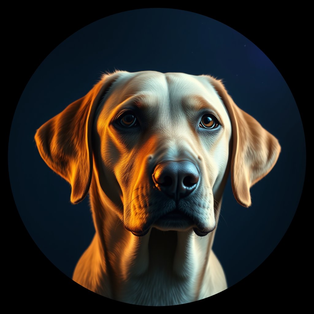 Cosmic medallion portrait of 501_G0380_1088, a Labrador Retriever