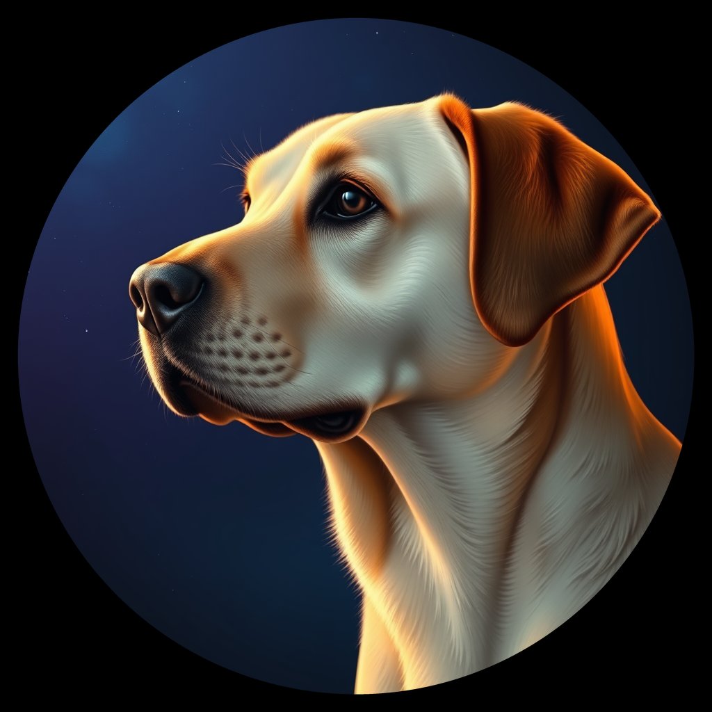 Cosmic medallion portrait of 505_G0380_1094, a Labrador Retriever