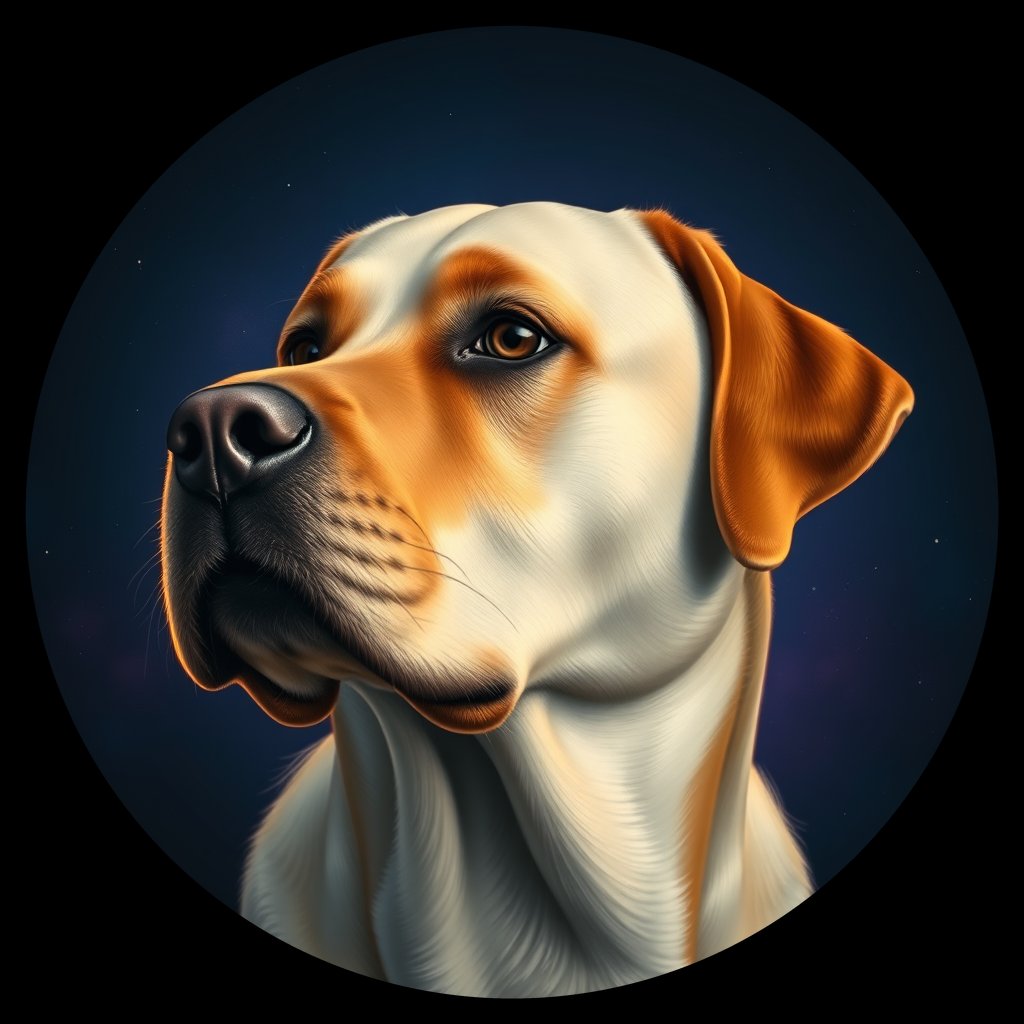 Cosmic medallion portrait of 507_G0380_1097, a Labrador Retriever