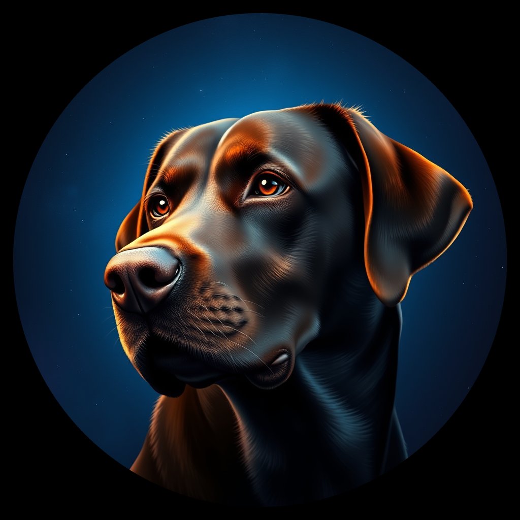 Cosmic medallion portrait of 510_G0380_1104, a Labrador Retriever