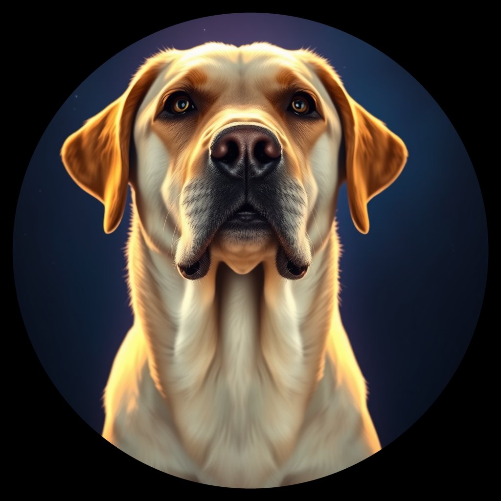 Cosmic medallion portrait of 521_G0380_1134, a Labrador Retriever