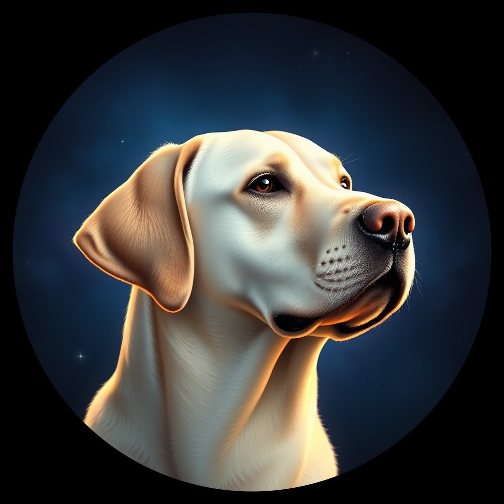 Cosmic medallion portrait of 524_G0380_1137, a Labrador Retriever