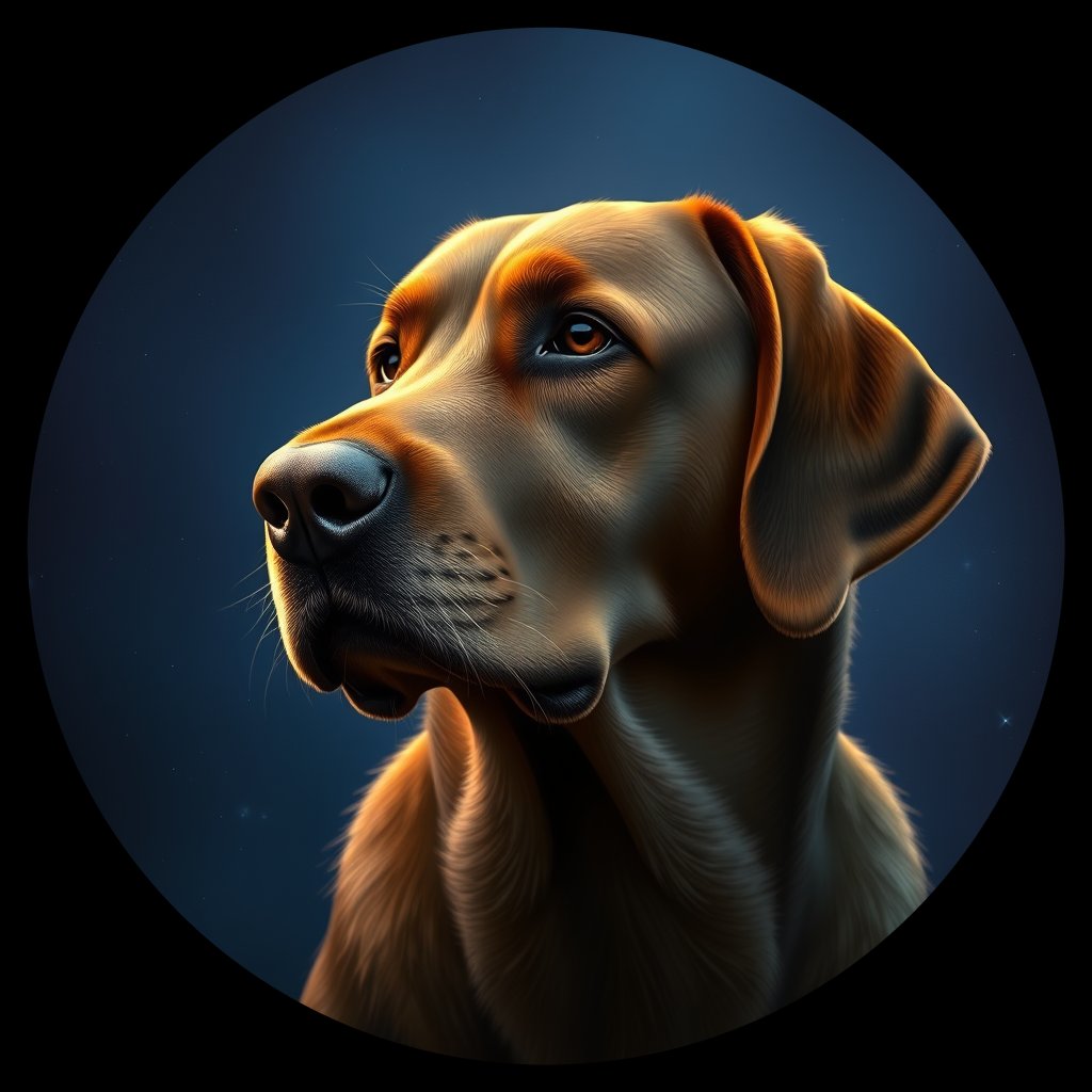 Cosmic medallion portrait of 525_G0380_1142, a Labrador Retriever
