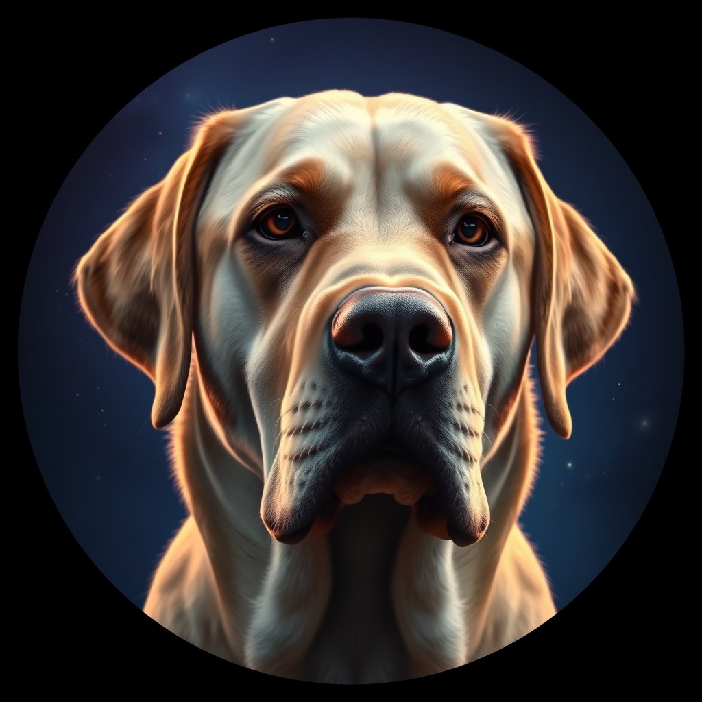 Cosmic medallion portrait of 528_528, a Labrador Retriever