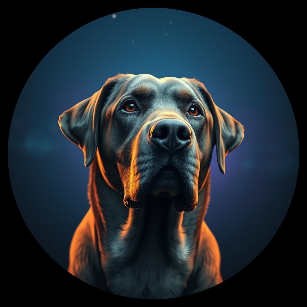 Cosmic medallion portrait of 52_G0380_0143, a Labrador Retriever