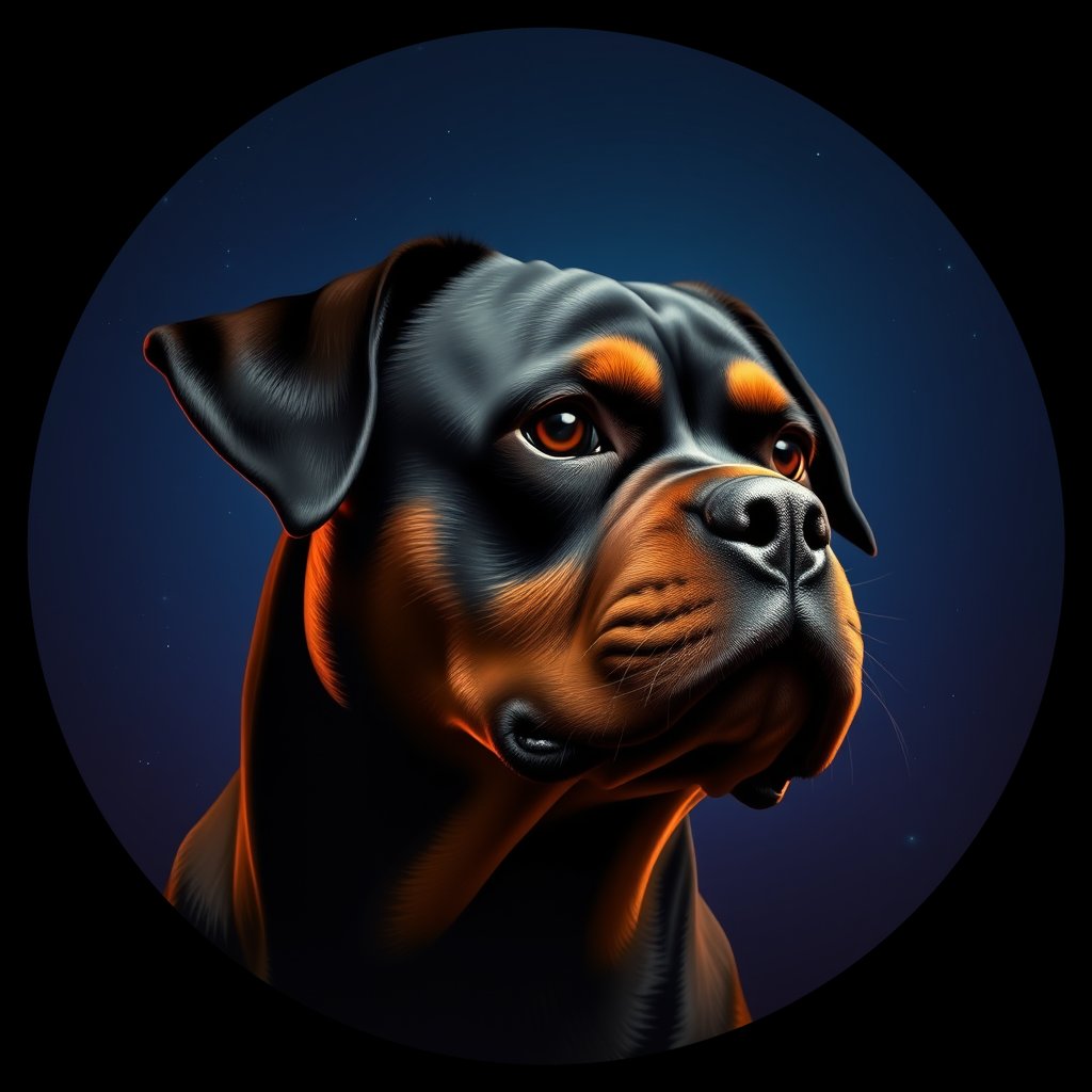 Cosmic medallion portrait of 5328_5328, a Rottweiler