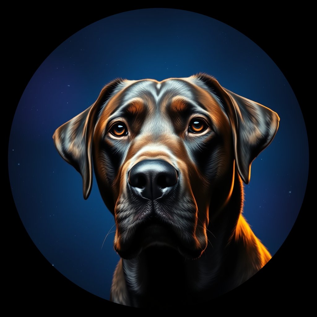Cosmic medallion portrait of 532_380G_2390, a Labrador Retriever
