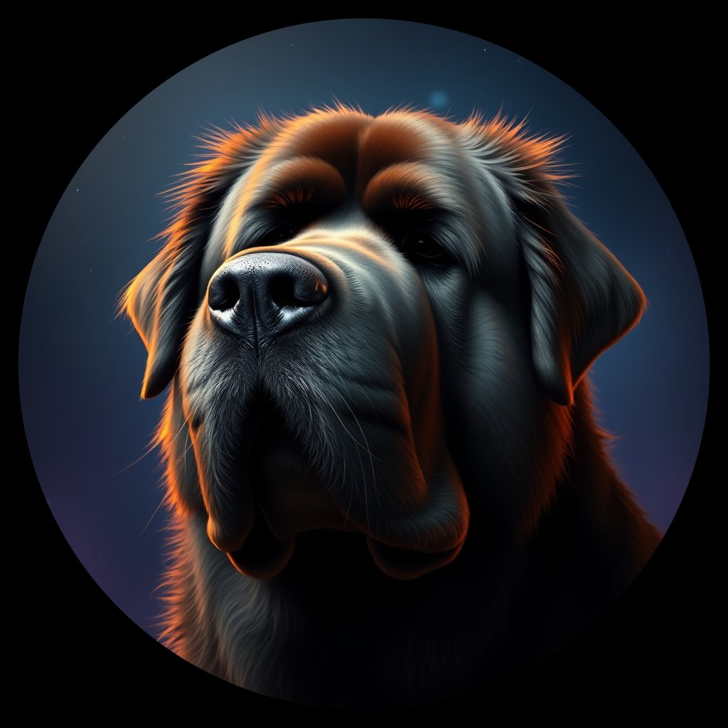 Cosmic medallion portrait of 5348_5348, a Newfoundland