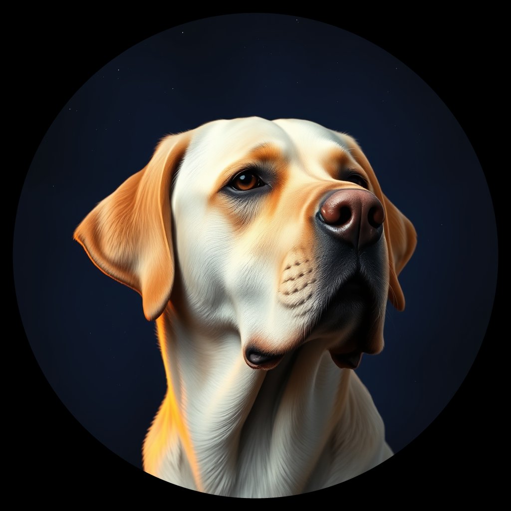 Cosmic medallion portrait of 536_380G_2394, a Labrador Retriever