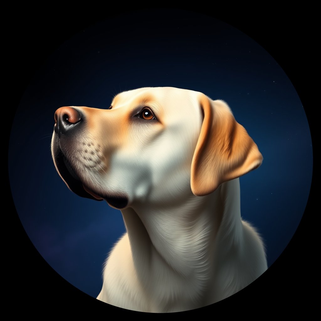 Cosmic medallion portrait of 537_380G_2395, a Labrador Retriever