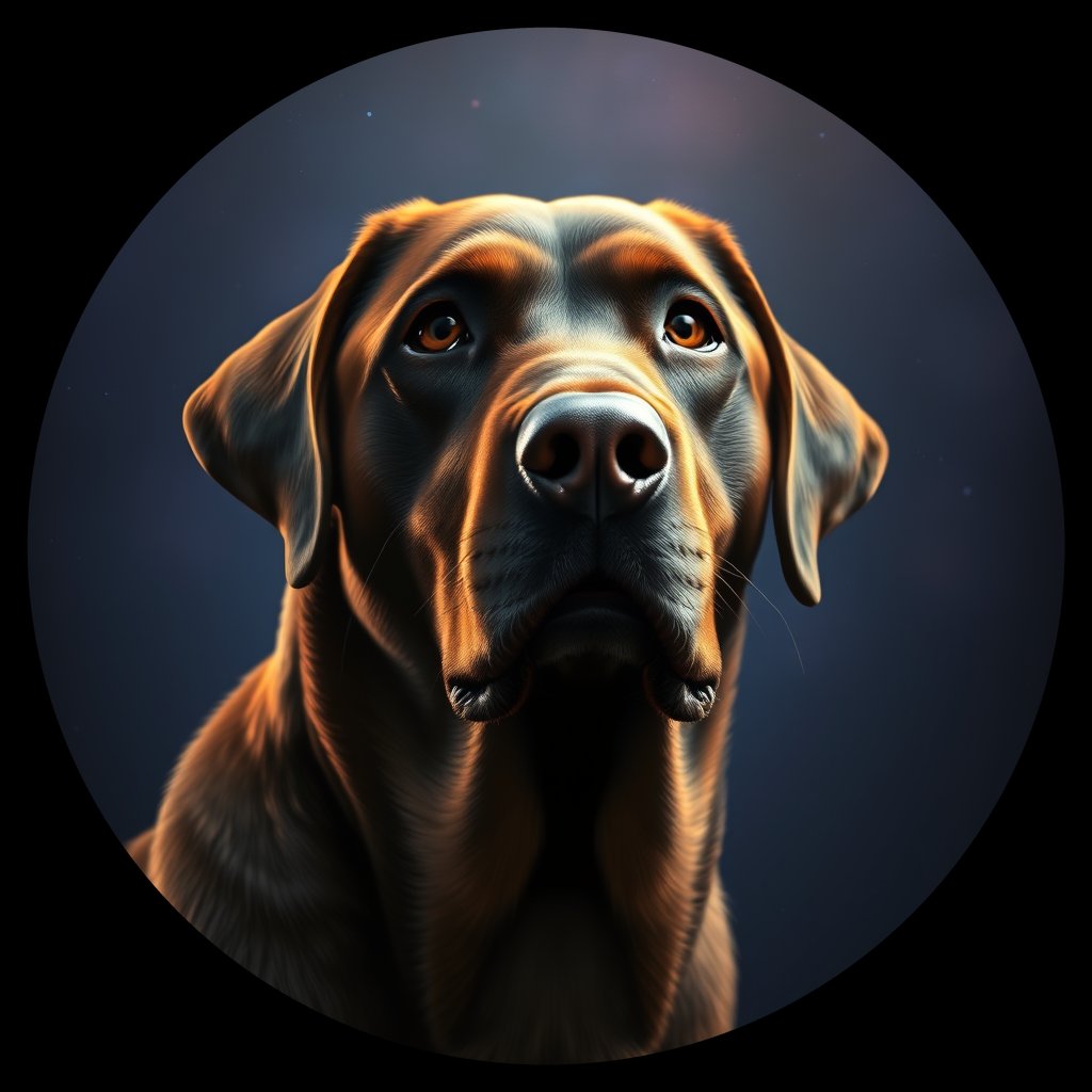 Cosmic medallion portrait of 543_380G_2401, a Labrador Retriever