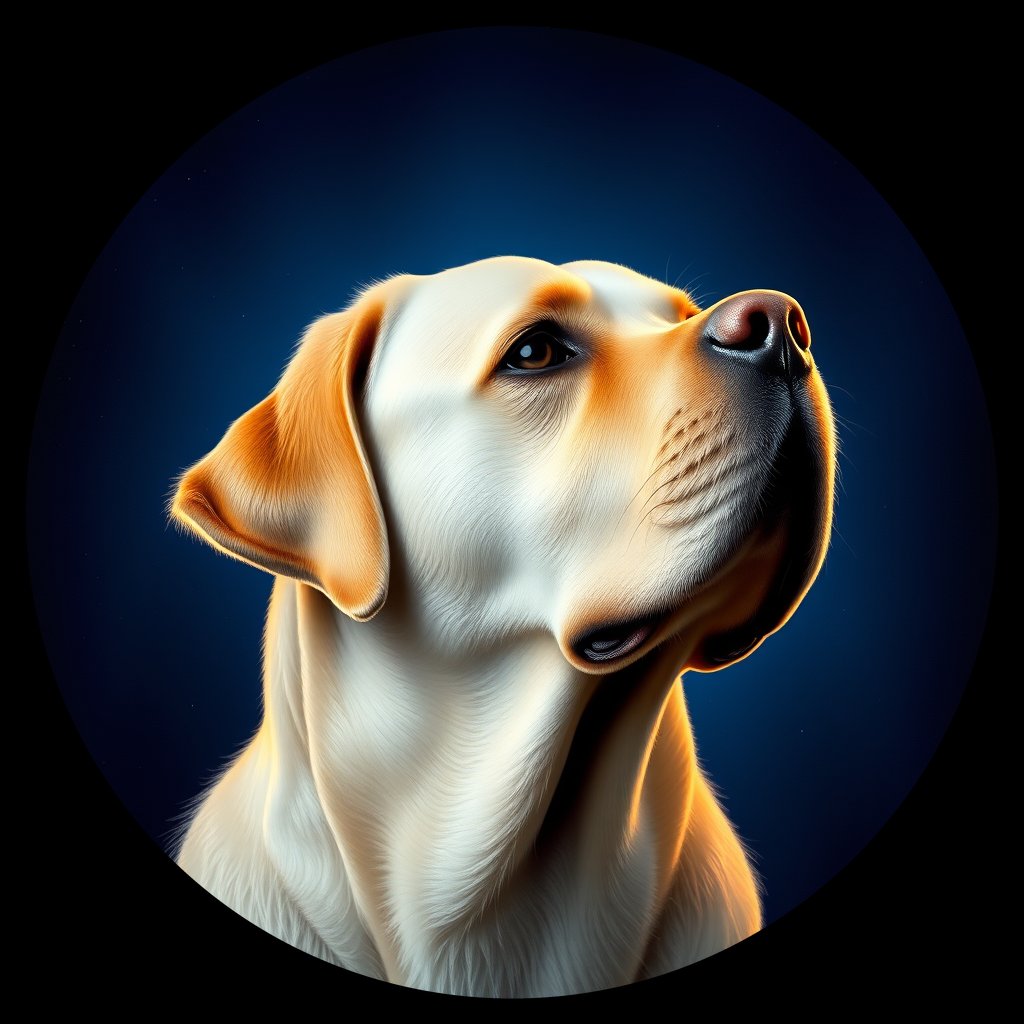 Cosmic medallion portrait of 544_380G_2402, a Labrador Retriever