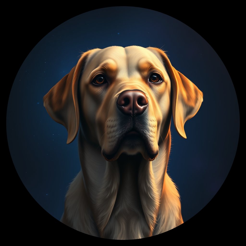 Cosmic medallion portrait of 547_380G_2405, a Labrador Retriever