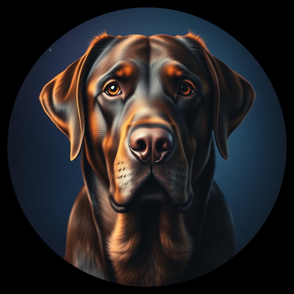 Cosmic medallion portrait of 54_G0380_0146, a Labrador Retriever