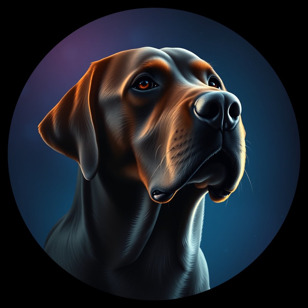 Cosmic medallion portrait of 554_380G_2412, a Labrador Retriever