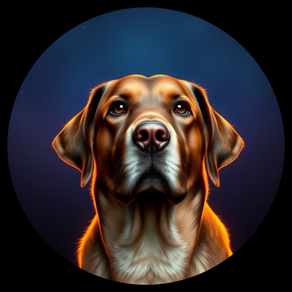 Cosmic medallion portrait of 555_380G_2413, a Labrador Retriever