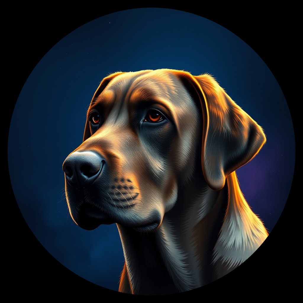 Cosmic medallion portrait of 556_380G_2414, a Labrador Retriever